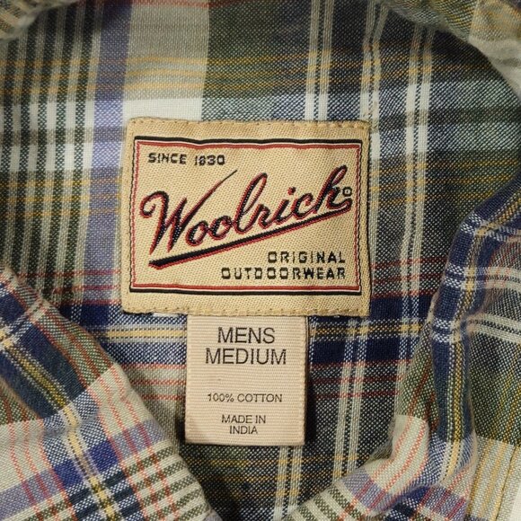 Woolrich Men’s Plaid Outdoorwear Button-Down Shirt Khaki Size M - Missing Button - Picture 3 of 8